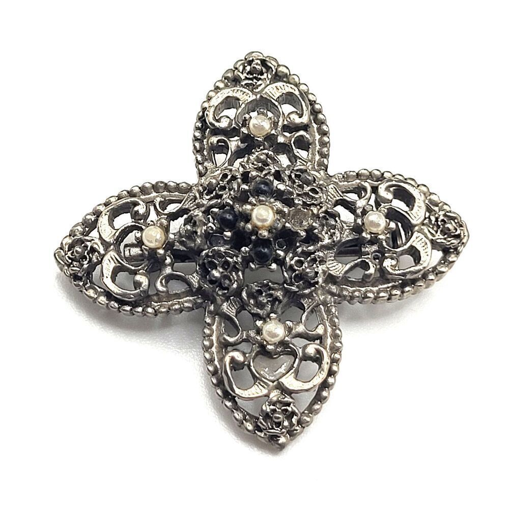 Celtic Inspired Filigree Pewter Tone Brooch 1.5in